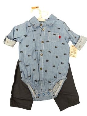 Carter's Blue Striped Elephant Shirt with Grey Blue Pants Set 9 months Nwt